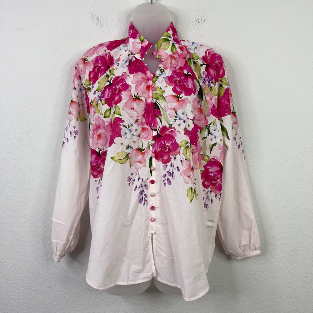 Boston Proper Shirt Womens S Pink Floral Romantic Cottagecore‎ Ethereal Coquette